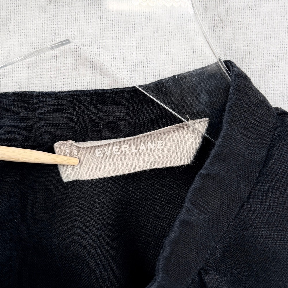 EVERLANE The Linen Drape Top Womens 2 Black Cap Sleeve High Neck Casual Resort - Picture 9 of 13